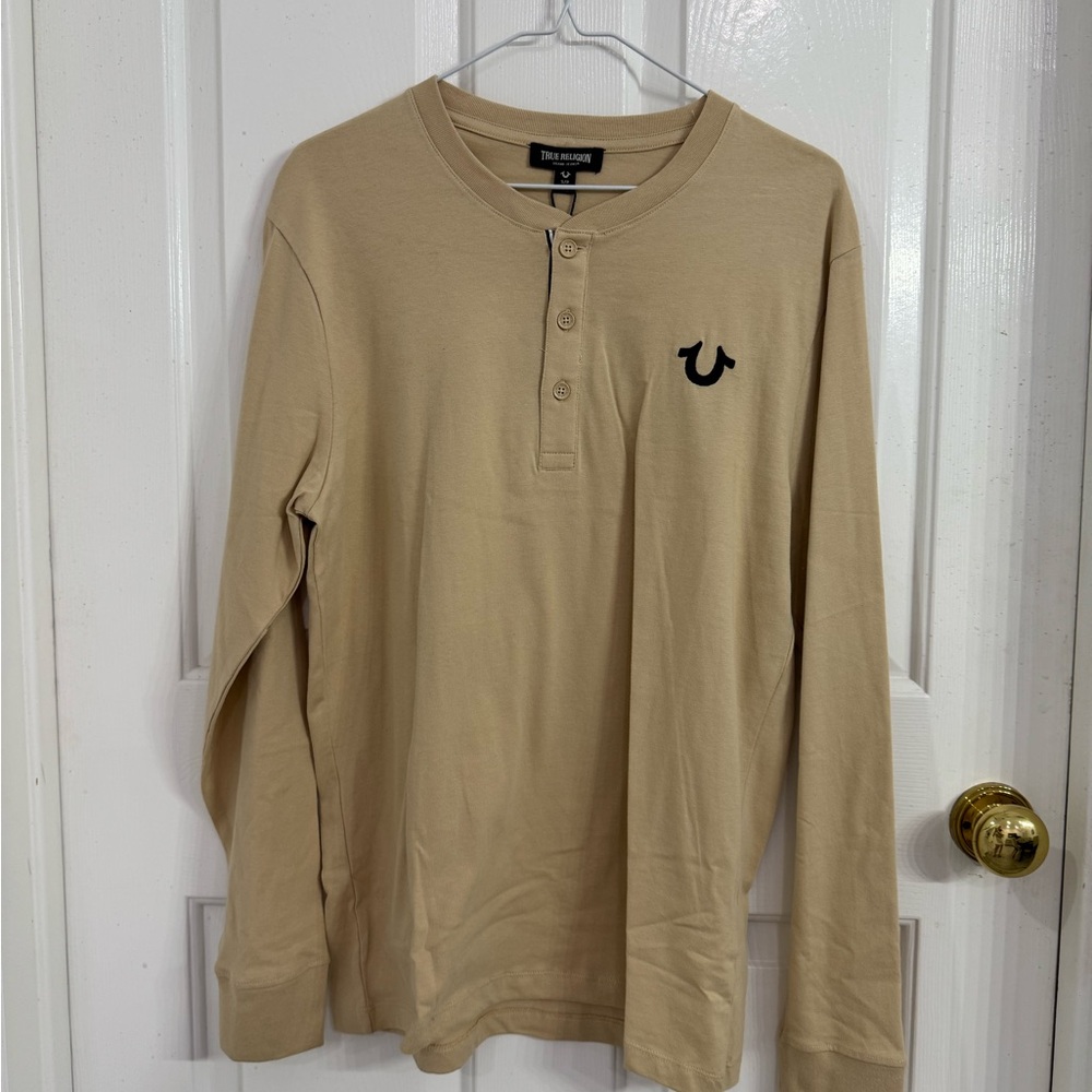 True Religion Men's Beige Long Sleeve Henley